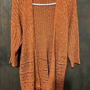 Open-Front Rust Orange Knit Cardigan Sweater